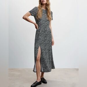 MANGO Printed cut-out detail Midi Dress, Size 4, Color Black and white